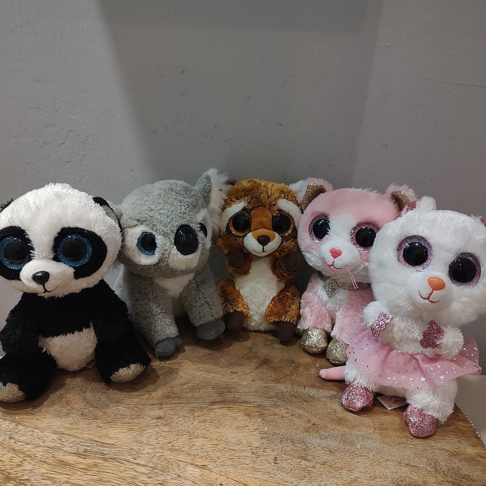 Ty Beanie Boos Plush Lot Raccoon Cat‎ Mouse Panda Koala Assorted Animal Set